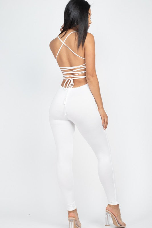 Criss-Cross Open Back Bodycon Jumpsuit - Minihomy