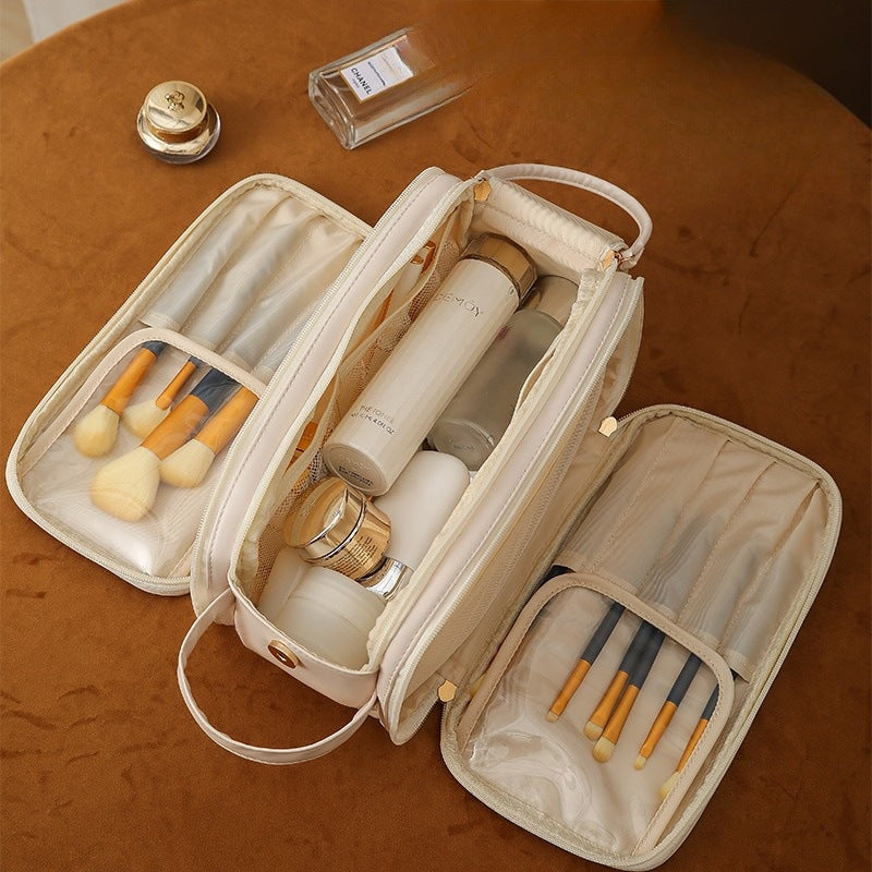 Fashionable High Capacity Three-layer Double Zipper U-shaped Cosmetic Bag - Minihomy