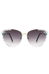 Rimless Rhinestone Fashion Cat Eye Sunglasses