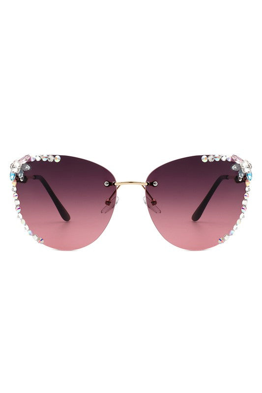 Rimless Rhinestone Fashion Cat Eye Sunglasses