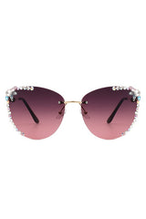 Rimless Rhinestone Fashion Cat Eye Sunglasses