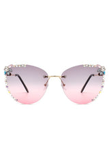 Rimless Rhinestone Fashion Cat Eye Sunglasses