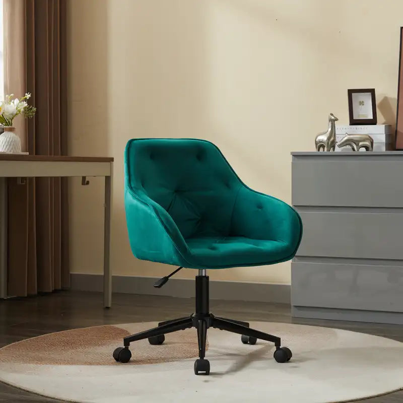 Adjustable Velvet Office Chair with Wheels - Green - Comfy Swivel Chair for Home & Office