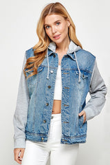 Women's Denim Jacket with Fleece Hoodie - Casual and Stylish Outerwear