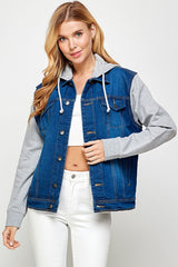 Women's Denim Jacket with Fleece Hoodie - Casual and Stylish Outerwear