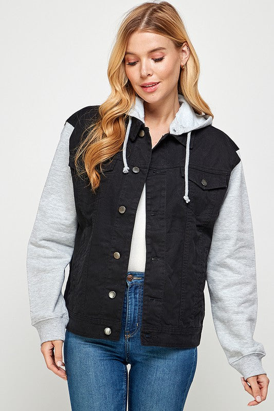 Women's Denim Jacket with Fleece Hoodie - Casual and Stylish Outerwear