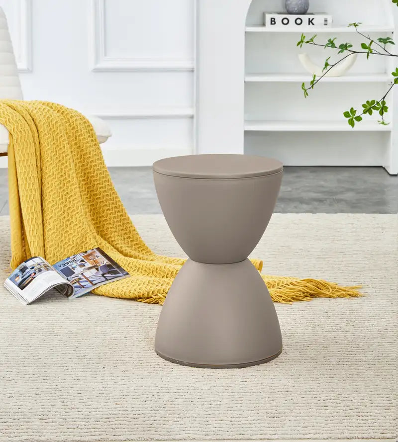 Beige Modern Accent Stool & Side Table with Storage