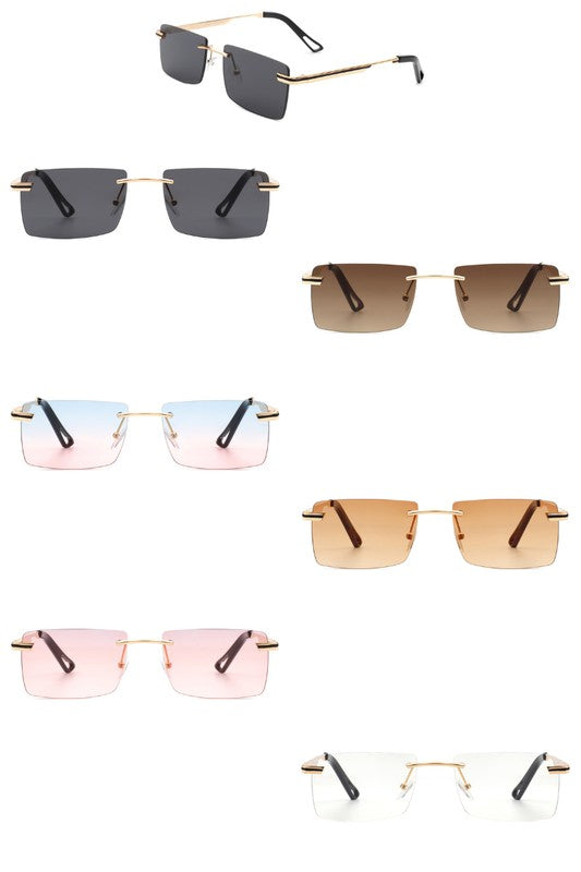 Rectangle Rimless Retro Flat Top Sunglasses for Stylish Sun Protection