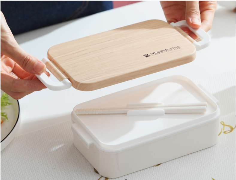 Rectangular wooden student lunch box