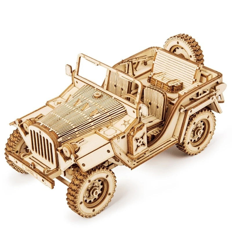 3D Wooden Puzzle Model Toys - 1:18 Scale Army Jeep Model Kit Replica - Minihomy