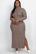 Plus Size Curvy Long Sleeve Side Slit Long Dress - Minihomy