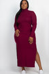 Plus Size Curvy Long Sleeve Side Slit Long Dress - Minihomy