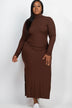 Plus Size Curvy Long Sleeve Side Slit Long Dress - Minihomy