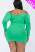 Plus Size Off Shoulder Ruched Long Sleeve Dress - Minihomy