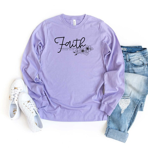 Faith Over Fear Floral Long Sleeve Graphic Tee - Women's Casual Shirt