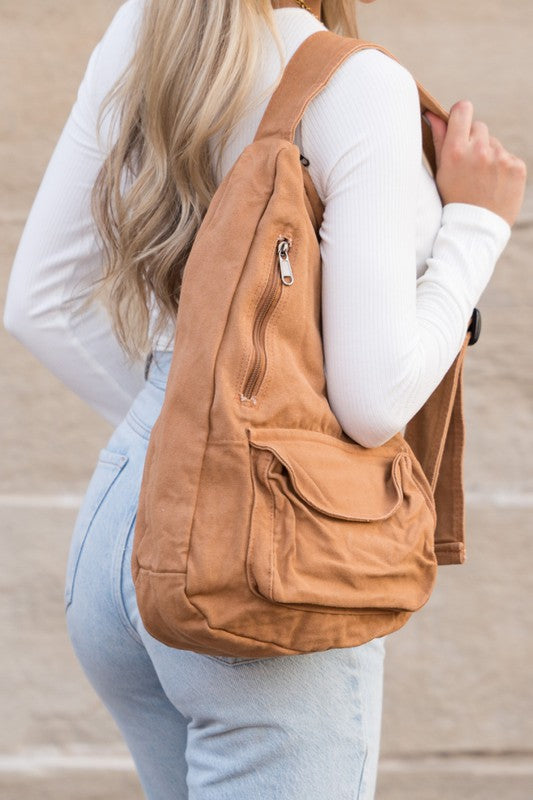 Oversized Canvas Sling Bag - Casual & Durable