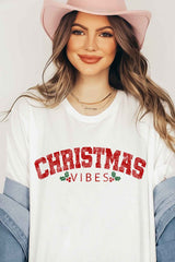 Plus Size Christmas Vibes T-Shirt - Holiday Graphic Tee for Festive Style