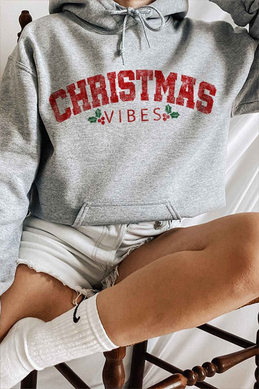 Plus Size Christmas Vibes Graphic Hoodie - Holiday Themed Sweatshirt for Women