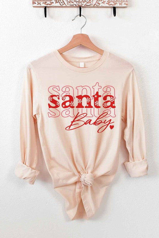 Santa Baby Christmas Long Sleeve Tee for Women - Holiday Graphic Shirt