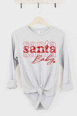 Santa Baby Christmas Long Sleeve Tee for Women - Holiday Graphic Shirt