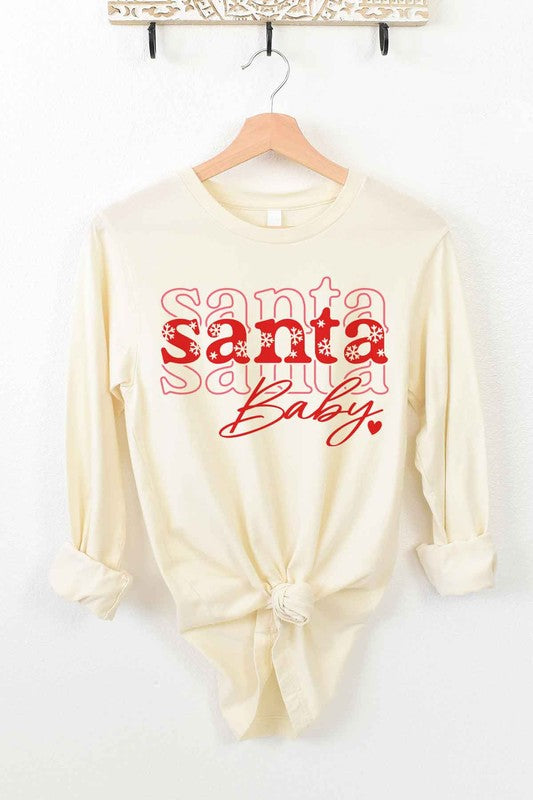 Santa Baby Christmas Long Sleeve Tee for Women - Holiday Graphic Shirt