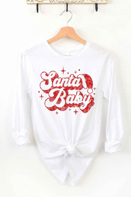 Santa Baby Christmas Long Sleeve Tee for Women - Holiday Graphic Shirt