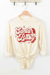 Santa Baby Christmas Long Sleeve Tee for Women - Holiday Graphic Shirt