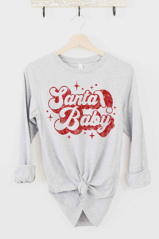 Santa Baby Christmas Long Sleeve Tee for Women - Holiday Graphic Shirt