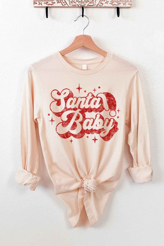 Santa Baby Christmas Long Sleeve Tee for Women - Holiday Graphic Shirt