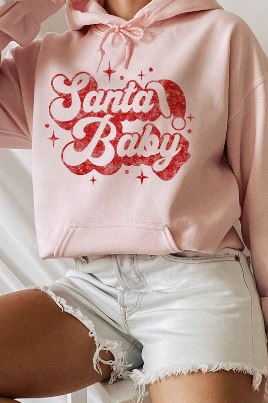 Santa Baby Christmas Graphic Hoodie - Plus Size, Festive Holiday Sweatshirt