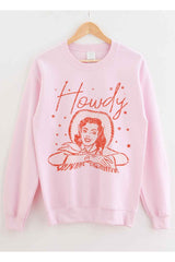 Howdy Cowgirl Graphic Sweatshirt - Trendy Women's Casual Pullover