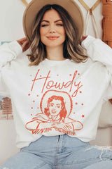 Howdy Cowgirl Graphic Sweatshirt - Trendy Women's Casual Pullover