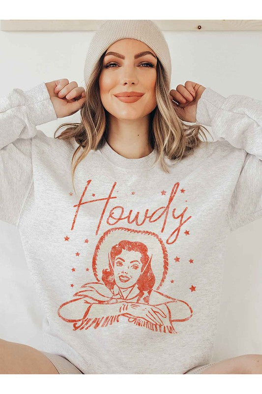 Howdy Cowgirl Graphic Sweatshirt - Trendy Women's Casual Pullover