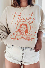 Howdy Cowgirl Graphic Sweatshirt - Trendy Women's Casual Pullover