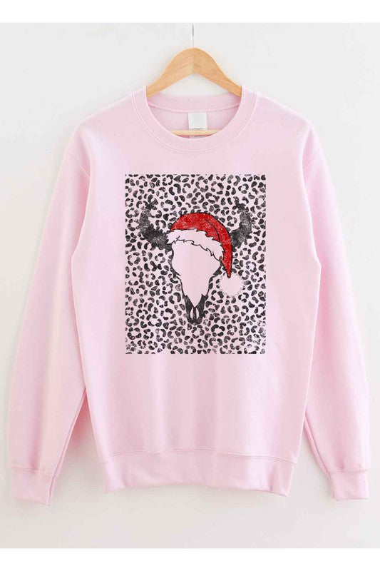 Cattle Christmas Graphic Sweatshirt - Holiday Cow Print Pullover for Women and Men