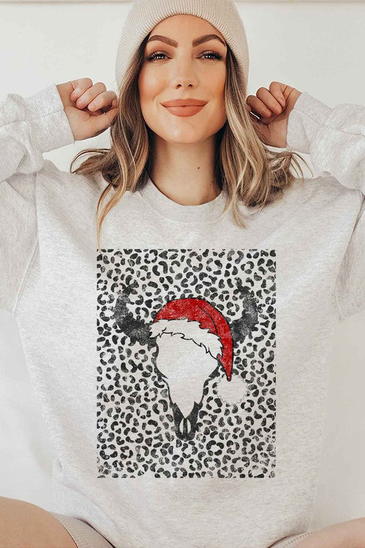 Cattle Christmas Graphic Sweatshirt - Holiday Cow Print Pullover for Women and Men