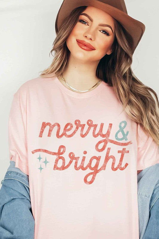 Merry and Bright Christmas Graphic T-Shirt for Women & Men - Holiday Tee