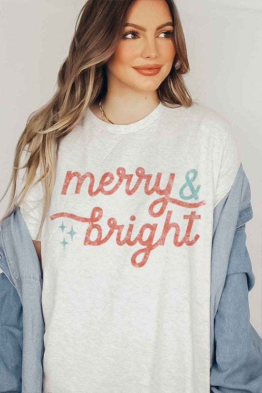 Merry and Bright Christmas Graphic T-Shirt for Women & Men - Holiday Tee