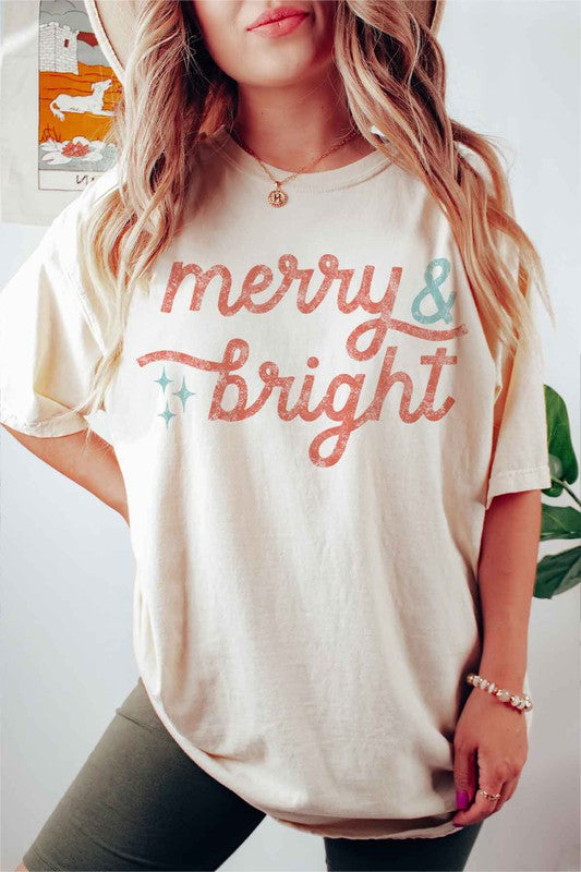 Merry and Bright Christmas Graphic T-Shirt for Women & Men - Holiday Tee