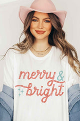 Merry and Bright Christmas Graphic T-Shirt for Women & Men - Holiday Tee