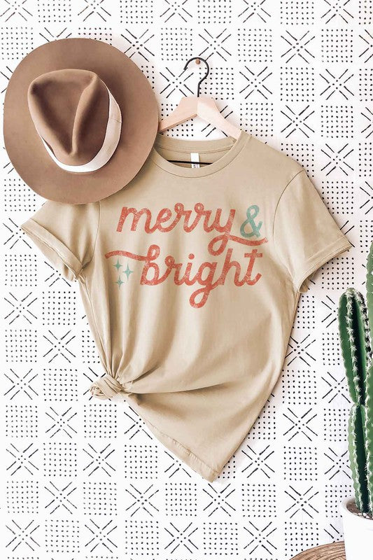 Merry and Bright Christmas Graphic T-Shirt for Women & Men - Holiday Tee