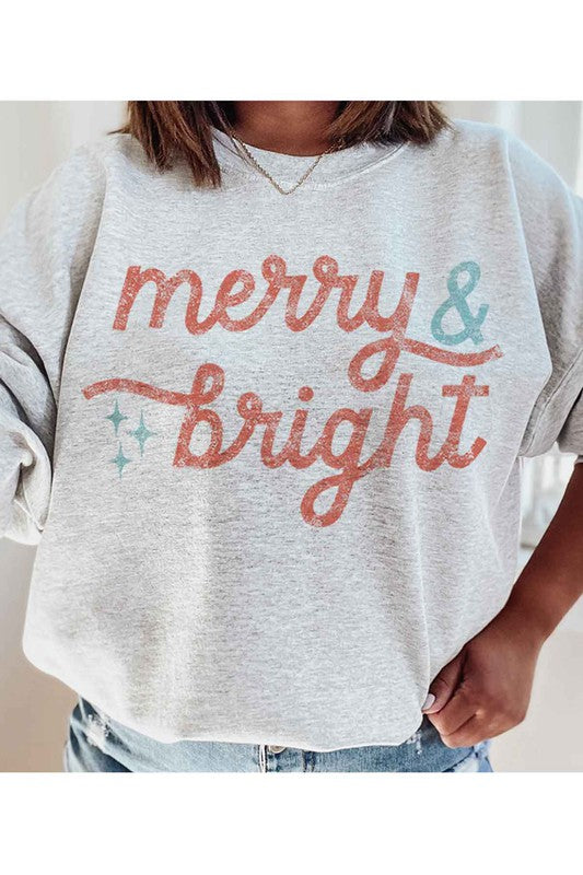 Merry and Bright Christmas Graphic Sweatshirt - Festive Holiday Apparel