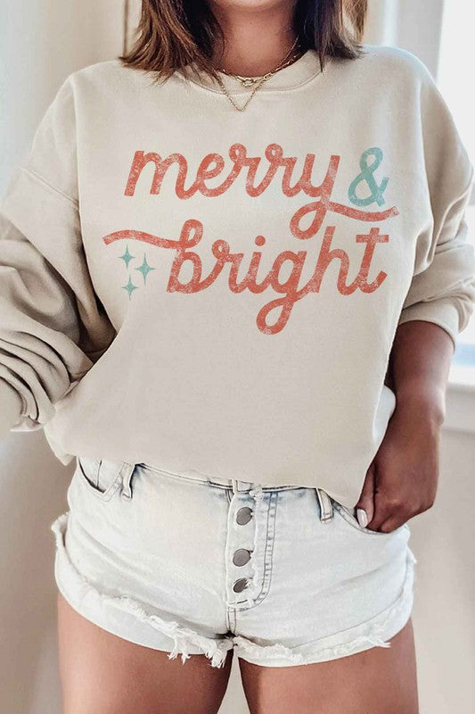 Merry and Bright Christmas Graphic Sweatshirt - Festive Holiday Apparel