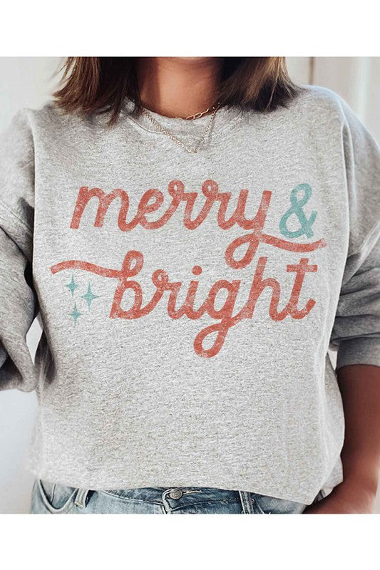 Merry and Bright Christmas Graphic Sweatshirt - Festive Holiday Apparel