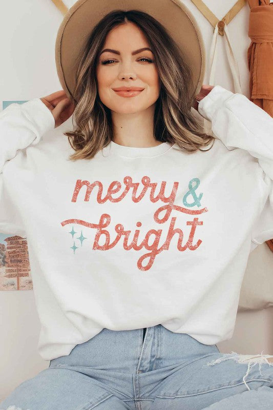 Merry and Bright Christmas Graphic Sweatshirt - Festive Holiday Apparel