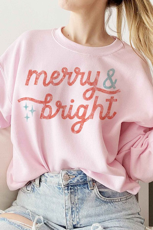 Merry and Bright Christmas Graphic Sweatshirt - Festive Holiday Apparel