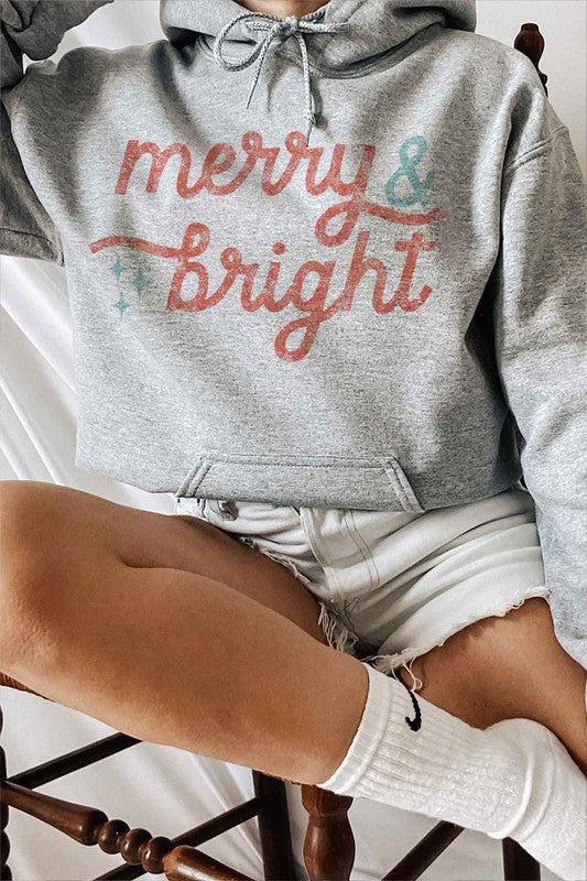 Merry and Bright Christmas Graphic Hoodie - Cozy Holiday Sweatshirt