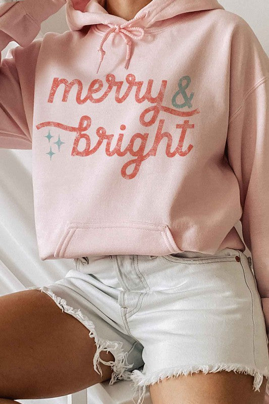 Merry and Bright Christmas Graphic Hoodie - Cozy Holiday Sweatshirt