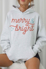 Merry and Bright Christmas Graphic Hoodie - Cozy Holiday Sweatshirt