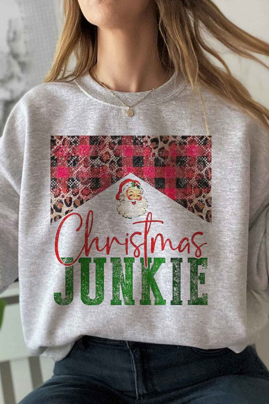 Christmas Junkie Graphic Plus Size Sweatshirt for Holiday Comfort